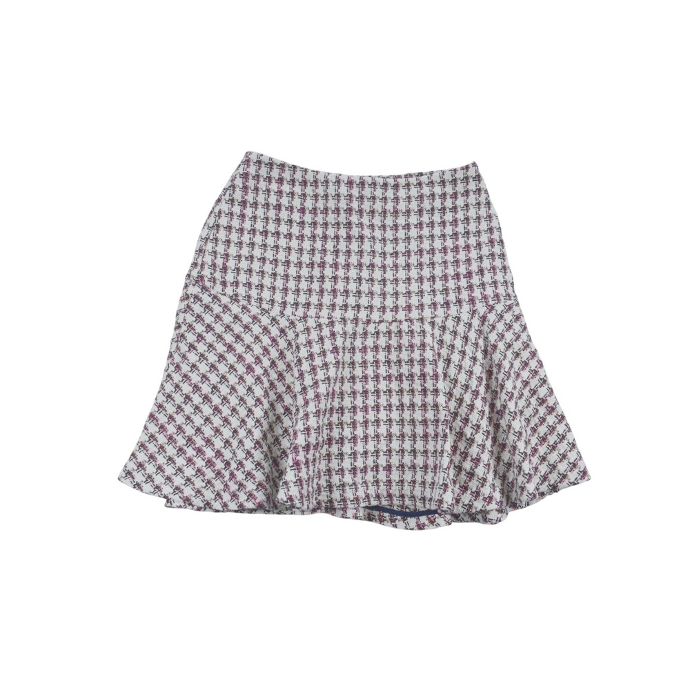 Maeve Anthropologie Tweed Houndstooth Drop Waist Pleated Mini Skirt BurgundyBlue